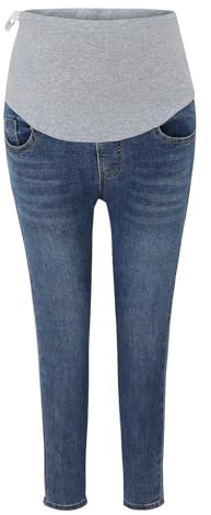 Generisk damtröja långärmad belly gravida byxor byxor kvinnor jeans spruckna mammabyxor graviditet pryl, Ljusblå, XL