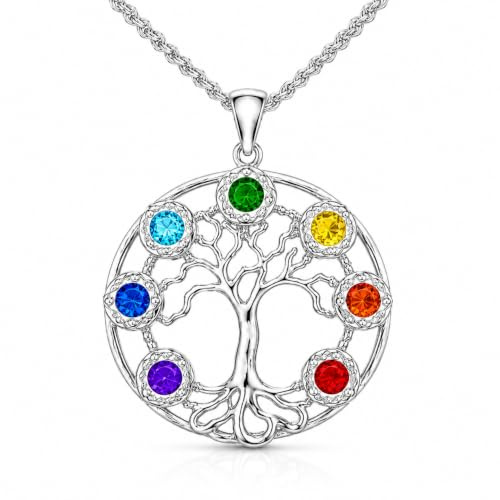 Collar con Colgante Árbol de la Vida 7 Chakras y Cadena de Plata de Ley 925 | Ideal para yoga, meditación y mindfulness. Regalo con significado.
