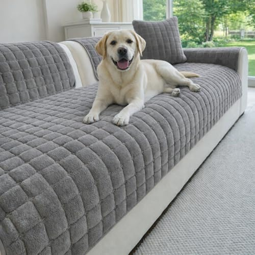 HeadPet Velvet Couch Cover, Washable Anti Slip Sectional Sofa Cover for 3 Cushion Couch Sofa L Shaped Recliner, Furniture Protector Covers for Pets (Dark Gray,1pc/28×28/Armrest or Backrest Cover)