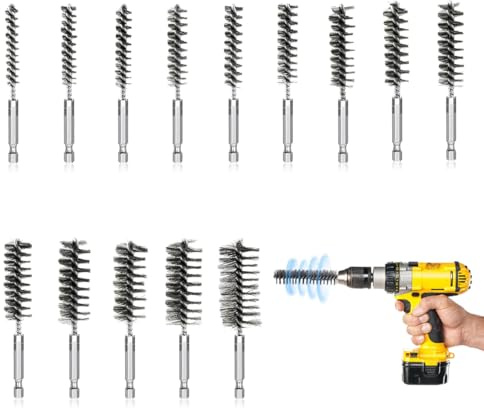 14 Stück Drahtbürste Bohrmaschine, Zylinder-Drahtbürste mit Sechskantstange 1/4, Edelstahl Bohrungsbürste, für Polier Schleifen Schlagbohrmaschinen, 8-25mm