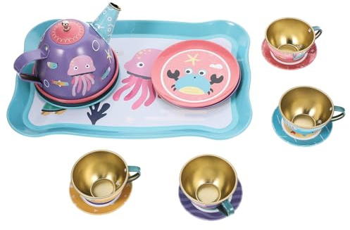 Hohopeti Juego de Té Infantil 14 Piezas Temática Océano, Set de Cocina 1 a 3 Años, Juguetes de Imaginación Tazas y Tetera de Hojalata, Adecuado para Juegos de rol y Fiestas de Té