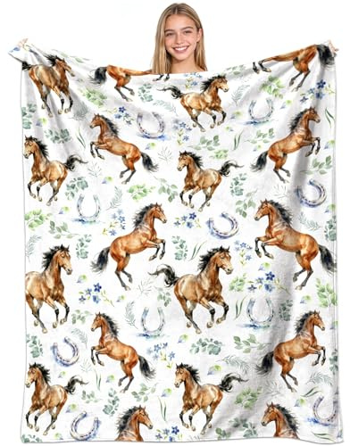 Zeenrtona Horse Blanket Soft Warm Flannel Horses Throw Blanket for Kids Adult Horse Birthday Decorations for Couch Bed Outdoor 50x40