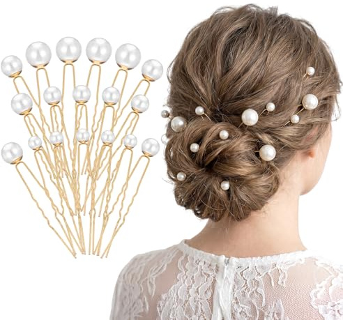 Matwsec 36 Pcs Pearl Bobby Pins, Wedding Hair Pins for Brides & Bridesmaids, U Shape Gold Pearl Hair Accessories, Secure Hold for Updos & Hairstyles