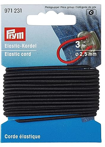 Prym Cordón De Goma Elástica, 60% ED 40% PES, Negro, Ø 2,5 mm
