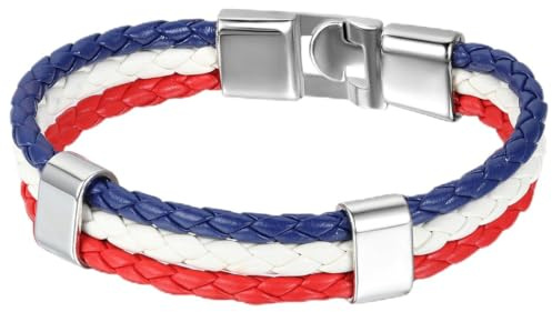 JewelryWe Schmuck Lederarmband, Fußball Weltmeisterschaft WM & EM Länder Flagge Armreif, Leder Legierung, Armband für Herren Damen, 10 Motiven