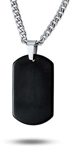 Bling Jewelry Personalisierte Medium Plain einfache einfache coole Männer gravierbare schwarze Hundemarke Anhänger Halskette für Männer Teens IP Edelstahl 24 Zoll Kette