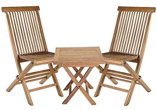 La Casa di Caesar Teakholz 3er Set Riva Beistelltisch eckig und Zwei Klappstühle Teak Möbel Gartenmöbel
