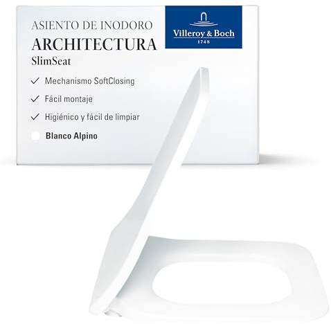 Villeroy & Boch Architectura WC-Sitz SlimSeat, eckig – Weiß Alpin, glänzend | Mit Absenkautomatik, abnehmbar, aus bruchsicherem Duroplast, Original Ersatzteil, 9M81S101