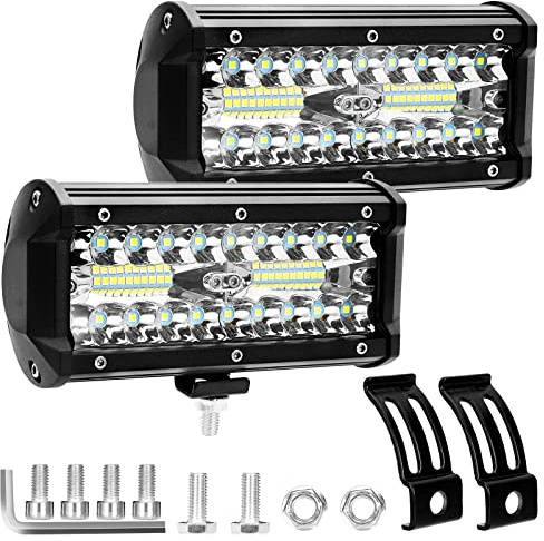 SUPAREE 7 Pouces 120W LED Lampe de Travail Projecteur, Phare de Travail LED 12V/24V 6000K 12000LM Hors Route Conduite Travail Spot Faisceau Feux de Brouillard pour Vehicule Camion ATV SUV 2Pcs