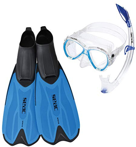 SEAC Set Spinta, Ensemble de plongée et Snorkeling pour Adultes et Enfants composé de Palmes chaussantes, Masque et Tuba