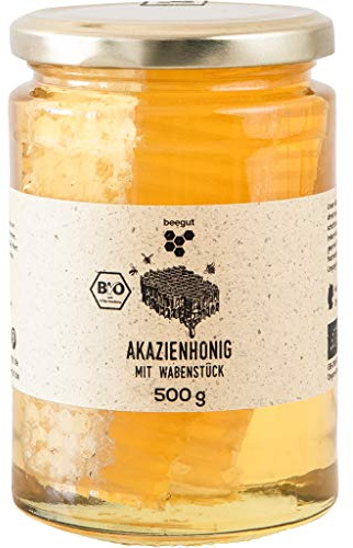 BIO Akazienhonig mit Wabenstück, 500g feinster Honig mit Honigwabe, ursprünglicher & natürlicher Honiggenuss direkt aus dem Bienenstock