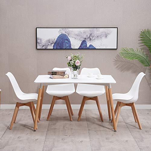 HomJoy Dining Room Table and Chairs Set 4 Rectangular 120cm White