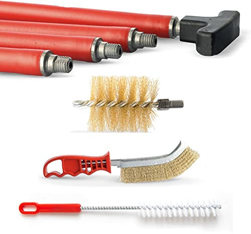 BARETTO Kit de Ramonage Cheminée, Kit de Nettoyage de Conduit à Fumée, Rallonges de 10 Mètres avec Coude à 45°, Brosse en Acier (Ø 80 mm)