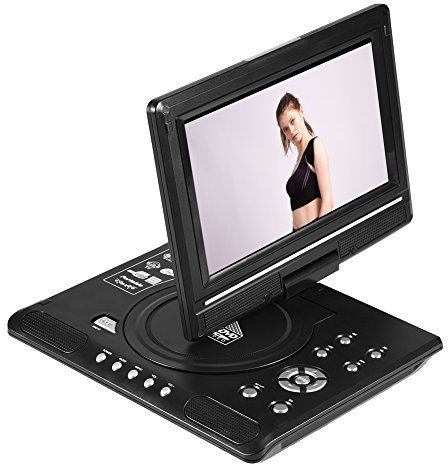 Lettore DVD portatile da 9,8 pollici con schermo girevole, Monitor LCD 16: 9 Mobile Ricevitore TV FM Compatibile AV/USB/SD/MS/MMC, Decoder Dolby DTS integrato, Caricabatteria da Auto(UE)