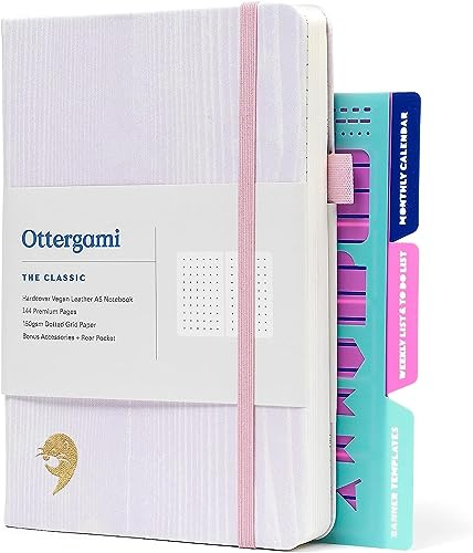 Ottergami Bullet Journal Notizbuch Gepunktet, Hochwertiges, Dickes Papier mit 150 G/M², Classic A5 Dotted Bulletjournal, Vorgedruckten Punkten und Zusätzlichen Schablonen
