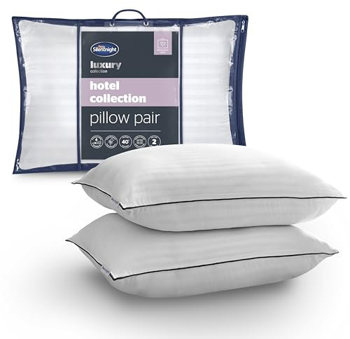 Silentnight Luxury Hotel Collection Piped Pillow - Hotel Quality Stylish Pillow Soft Medium Support for Back & Side Sleepers - Filled with Finest Fibres, Hypoallergenic and Machine Washable, Pack of 2