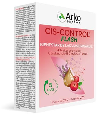 Arkopharma Ciscontrol Flash - Bienestar Urinario Y Cistitis, Molestias Urinarias en Curso, Arándano Rojo, Brezo, Aceites Esenciales, 20 Unidad (Paquete de 1)