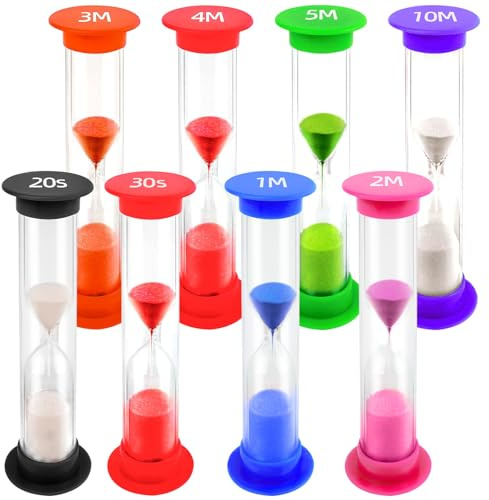3 otters Multi-Time Sand Timer Set, 8PCS Colorful Hourglass Timers for Classroom 20sec/30sec/1min/2min/3min/4min/5min/10min for Brushing Teeth Cooking Office Timing Task
