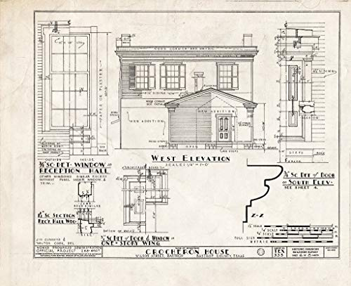 Historic Pictoric : Blueprint HABS TEX,11-Bast,3- (Sheet 6 of 8) - Henry Crocheron House, 1502 Wilson Street, Bastrop, Bastrop County, TX 24in x 18in