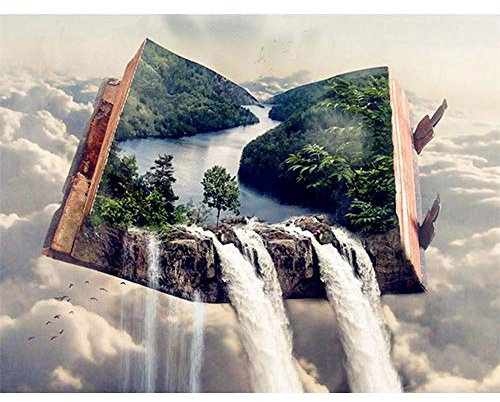 Yingxin34 Holzpuzzles Wasserfall auf dem Buch 3000 Stück Puzzles für Erwachsene Kinder Kinder
