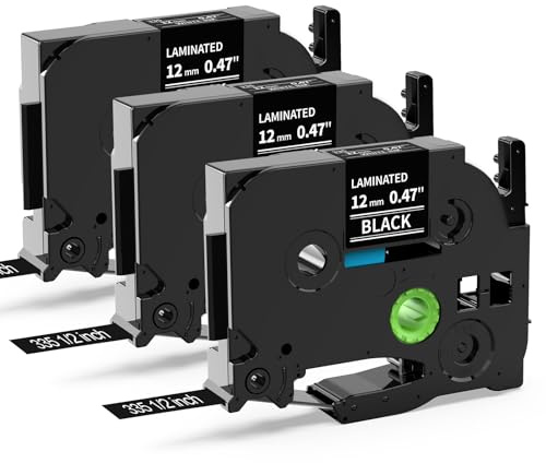 MarkField Kompatibel mit Brother P-touch Bänder TZe-335 12mm Schriftband | Weiß auf Schwarz 12mm x8m Band TZ TZe335 Tape Cassette 0,47 für PT-H100LB H105 H107 H101C H100R D200 D400 E110 Cube, 3 Pack