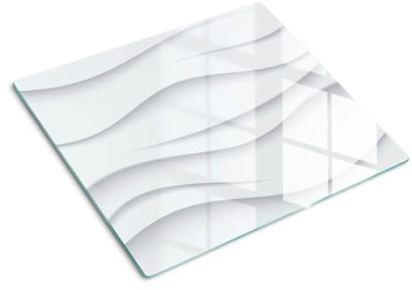 Schneidebretter Glas 60x52 cm für die Küche Plastikfrei Dünn Glasplatte Hitzebeständig Rutschfest Silikonfüße Lebensmittelecht Dekorativ Antibakteriell Gehärtetes Glas - Wellenabstraktion