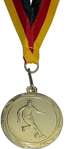 Pokal-Fabrik - Fußball-Medaillen 10er Set Metall - Fussballmedaille golden zum Umhängen für Siegerehrungen - Medaillen Kinder mit Deutschlandband & Symbol für Vereine & Turniere