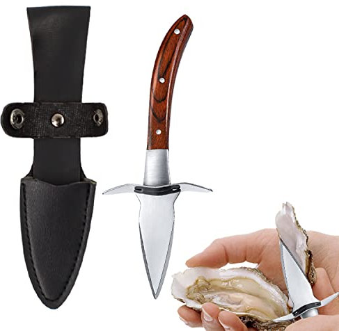 KINHARD Austernmesser, Austernöffner mit Handschutz, Holzgriff Edelstahl Oyster Shucker, Oyster öffner für Muscheln, Meeresfrüchte, Werkzeuge