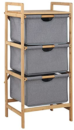 Bamboo Laundry Basket Tower - 3-Tier Bathroom Dresser with Pull-Out Fabric Baskets