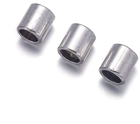 Perlin 20 cuentas de metal de latón de 6 mm, espaciador de agujeros grandes, 9 x 8 mm, plateadas, para cuerda de paracord