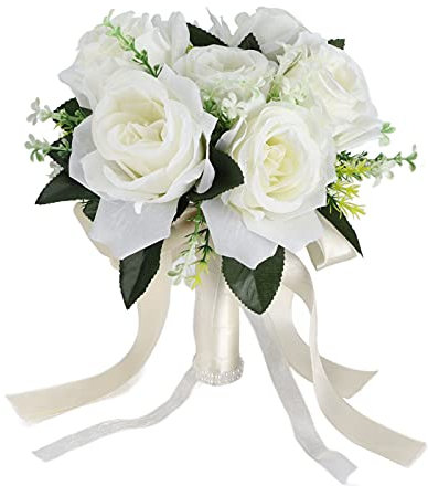 Wedding Bouquets for Bride Bridesmaids, Artificial White Rose Mixed Flowers, Bridal Wedding Throw Bouquet Wedding Holding Flower for Church, Home Decor and Gifts
