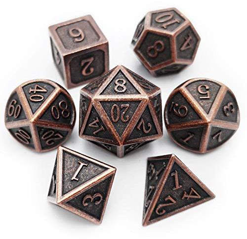 Haxtec Metall D&D Würfel Set mit Lederbeutel | Antique Copper Polyederwürfel mit Leder Würfel Tasche, Geschenk für Dungeons und Drachen TTRPG Spieler & Dungeon Master