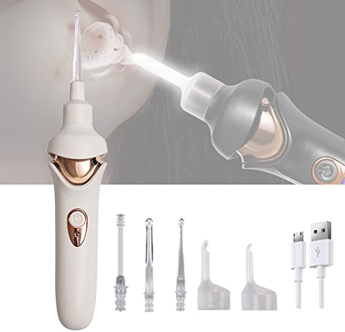 Kit De Eliminación De Cera para Los Oídos Limpiador De Oídos Aspirador Eléctrico Automático Removedor De Cera para Los Oídos con Luz LED Succión Potente para Adultos Niños,Blanco