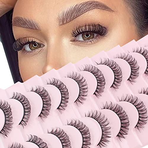 Parriparri Faux Cils Naturel Cils Volume Russe Court 3D Russian Strip Lashes Réutilisables 10 Paires Faits à La Main D Curl Wispy Fake Lashes Doux Mink Fluffy False Eyelashes