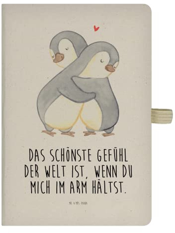 Mr. & Mrs. Panda DIN A5 Baumwoll Notizbuch Pinguine Kuscheln - Geschenk, Liebesbeweis, für Ehemann, Schreibbuch, Jahrestag, Adressbuch, Freund,