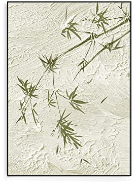 Ölbilder Auf Leinwand Handgemalt, Modernes Grünes Blatt Bambuszweig Minimalistische Textur Zen Abstrakte Kunstwerke Rahmenlose Original Handgemalte Ölgemälde Auf Leinwand Wandkunst Für Wohnzim