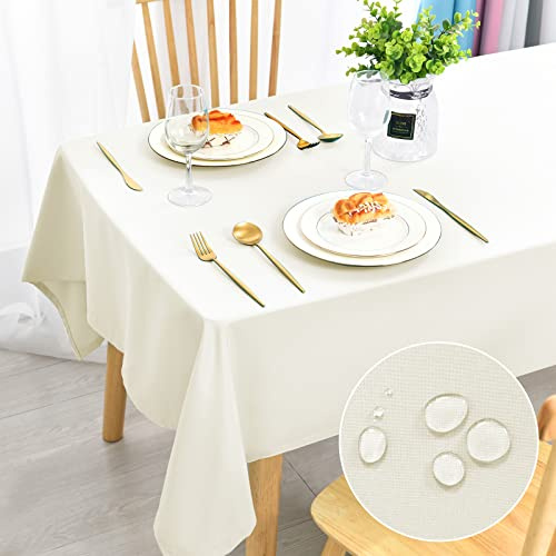 DWCN Champagner Tischdecke Fleckschutz Abwaschbar Tischwäsche Wasserdicht Tischtuch für Esszimmer, Garten, Party, Hochzeiten oder Haushalt,140x240cm