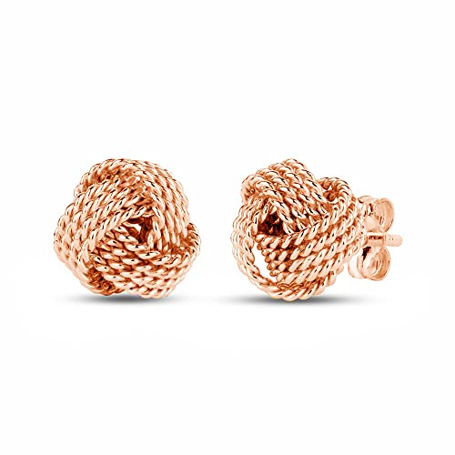 LeCalla 925 Sterling Silber Love-Knoten Ohrstecker Schmuck 14K Rose vergoldet italienisches Design Diamant-Schliff Twisted Wire Liebe Knoten Ohrring für Frauen 10mm