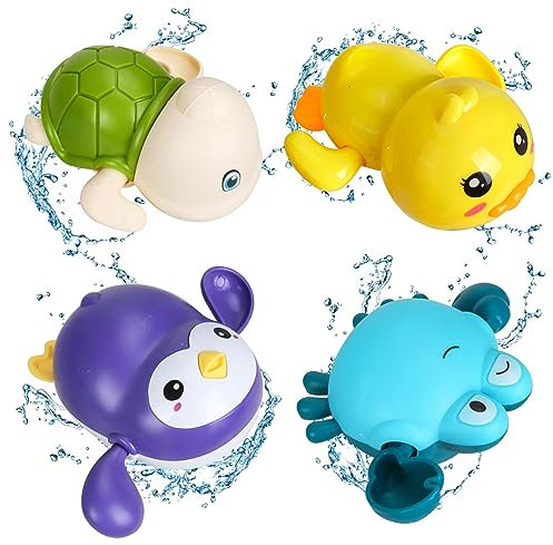 4 Pièces Jouet Bain Bébé, Animaux Jouets Flottants, Jeux de Bain à Remonter Tortue Canard Crabe Pingouin, Salle de Bain Jouets, Jeux de Bain pour Bebe Enfant 1 2 3 Ans, Jouets de Douche Filles Garçons