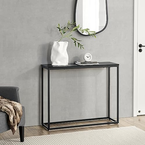 [en.casa] Tavolo a Consolle da Ingresso Corridoio 80 x 100 x 30 cm Tavolo Stretto con Piano di Appoggio in MDF Effetto Marmo Nero Telaio Rettangolare in Metallo Nero