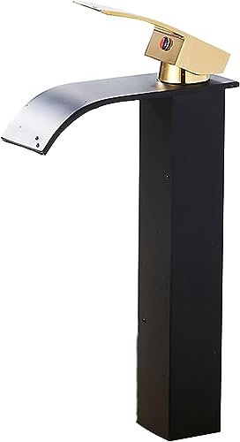 Rubinetto alto per lavandino del bagno caldo e freddo singolo foro alto rubinetto lavabo caldo e freddo rubinetto lavabo - nero+oro