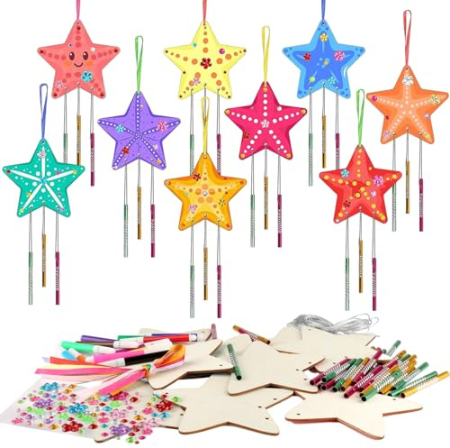 9 Stück Stern Windspiel Bastelset,DIY Hölzerne Glockenspiel,Im Freien Musikalische Handwerk, Hölzerne Hängende Ornamente Für Weihnachten, Erntedank, Geburtstag, Halloween
