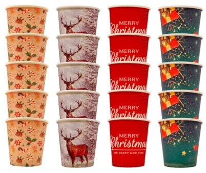 RFD 500 Pz Bicchieri Caffe di Carta Fantasia Natale Biodegradabili Biocompostabili Tazzine 75 ml - Made in Italy