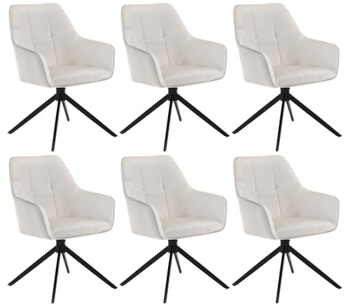 WOLTU Esszimmerstühle drehbar 6er Set, für Esszimmer Wohnzimmer Küche, Küchenstühle gepolstert mit Armlehnen, Metallbeinen, aus Samt, Cremeweiß