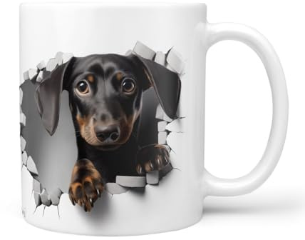 Sunnywall Keramik Tasse Kaffeebecher Hunde Schwarzer Dackel Dachshund Büro | Kaffeetasse Teetasse Keramikbecher 330 ml spülmaschinengeeignet für Kaffee Tee Büro Alltag Geschenkidee Geschenktasse