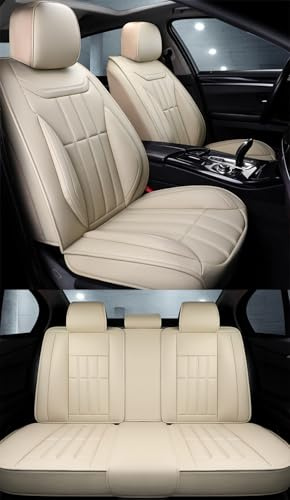 Congxy Autositzbezüge Komplett Set Universal in Premium Design | Schonbezüge für die Vordersitze & Rückbank | Auto Sitzbezüge Airbag Geeignet | Wasserdicht Sitzbezug, Beige