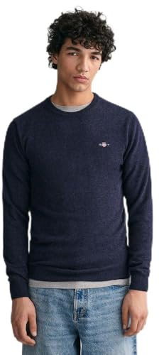 GANT Superfine lammull C-hals, Mörk marinblå melerad, S