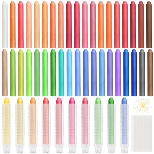 Sheryl&Rain 48 Farben Kreide Straßenmalkreide, Tafelkreide Bunt Mit 10 Transparenten Stifthaltern, Waschbare Staublos Straßenkreide, Kreide für Lehrer Büro