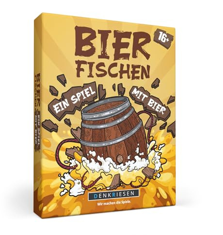 DENKRIESEN Bierfischen | Trinkspiel ab 16 Jahren für 2–5 Spieler | Kartenspiel, Memospiel und Trinkspiel mit Würfeln und 25 Bildkärtchen für schnelle Spielrunden.