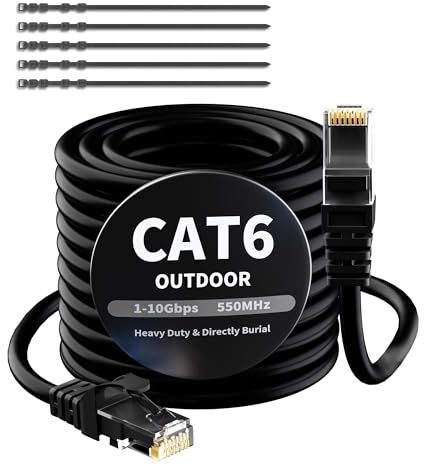 Mygatti CAT 6 Ethernet Kabel 30 Meter-Schwarz für Außen&Innenbereich,wasserdicht,direkte Verlegung,Gigabit Netzwerkkabel,UTP,CCA,RJ45-LAN-Patchkabel für POE-Kamera,Router,Modem,Switch+25 Kabelbindern